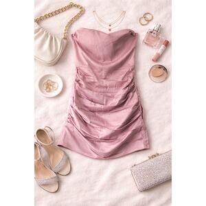 NWT Naked Wardrobe Women's Corset Strapless Satin Dress Bodycon Mauve Size S